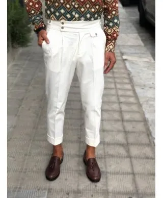 Pantaloni vita alta, Panna - Made in Italy