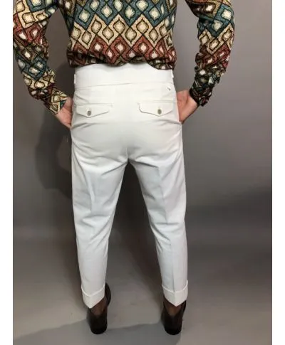 Pantaloni vita alta, Panna - Made in Italy