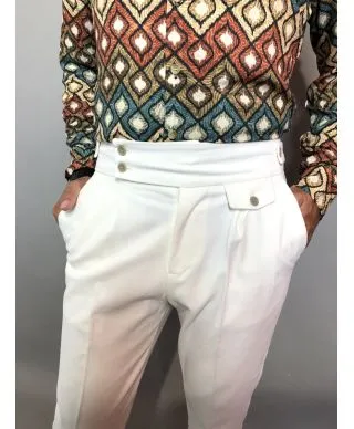 Pantaloni vita alta, Panna - Made in Italy