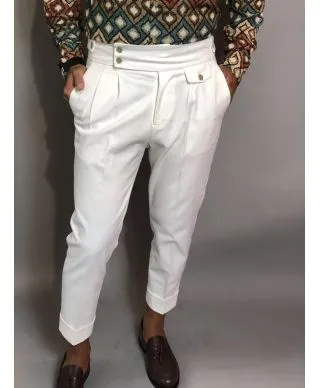 Pantaloni vita alta, Panna - Made in Italy