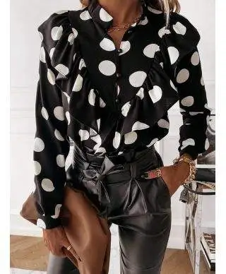 Camicia donna nera a pois