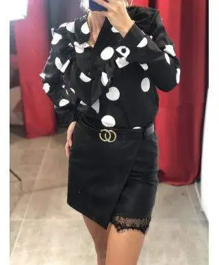 Camicia donna nera a pois