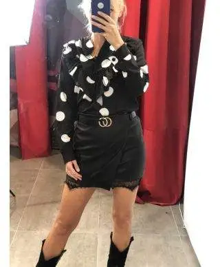 Camicia donna nera a pois