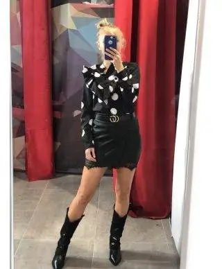 Camicia donna nera a pois
