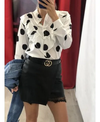 Camicia donna bianca a pois neri
