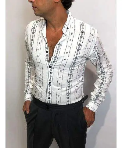 Camicia bianca, quadri neri particolari - Collo botton down, piccolo