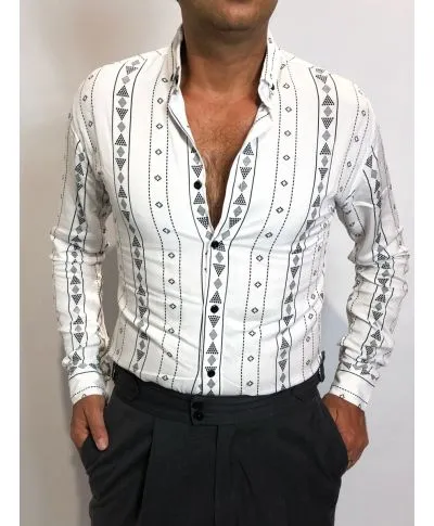 Camicia bianca, quadri neri particolari - Collo botton down, piccolo