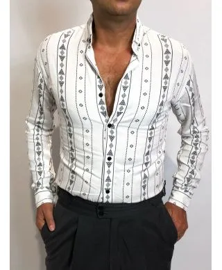 Camicia bianca, quadri neri particolari - Collo botton down, piccolo