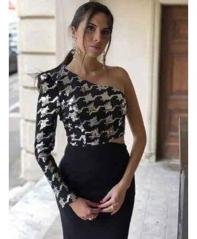 Vestito elegante - Nero - Monospalla - A sirena