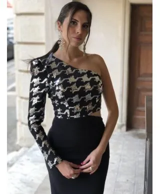 Vestito elegante - Nero - Monospalla - A sirena