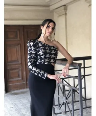 Vestito elegante - Nero - Monospalla - A sirena