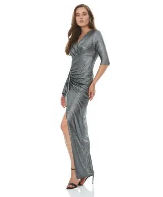 Vestito lungo elegante, argento - Con Manichetta