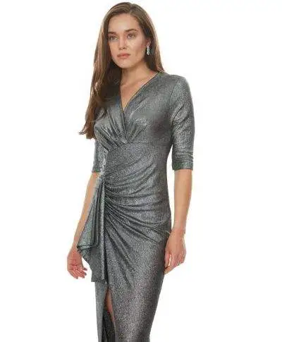 Vestito lungo elegante, argento - Con Manichetta