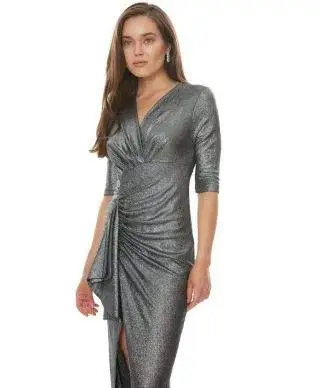 Vestito lungo elegante, argento - Con Manichetta