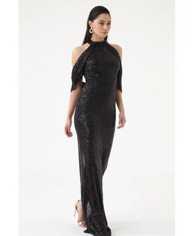 Vestito lungo elegante, nero - Paillettes
