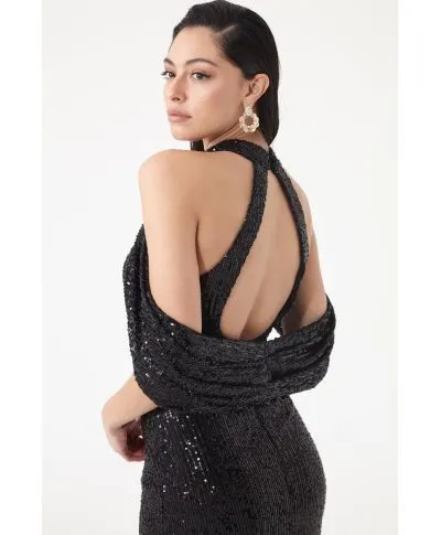 Vestito lungo elegante, nero - Paillettes