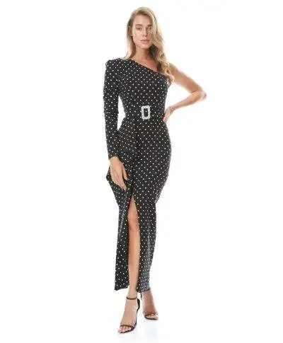 Vestito lungo, mono spalla - Pois