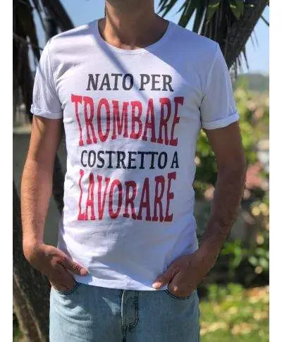 T-shirt uomo - Maglietta bianca con scritta - Trombare