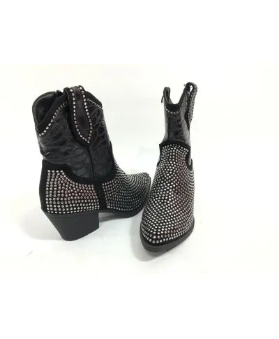 Stivali texani donna, corti con borchie - Neri - Ecopelle