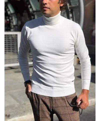 Dolcevita uomo bianco, elasticizzato - Liscio e leggero