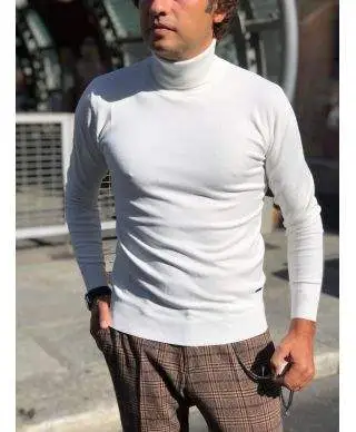 Dolcevita uomo bianco, elasticizzato - Liscio e leggero