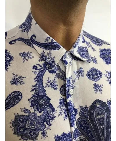 Camicia uomo fantasia, base bianca coi fiori - Collo classico