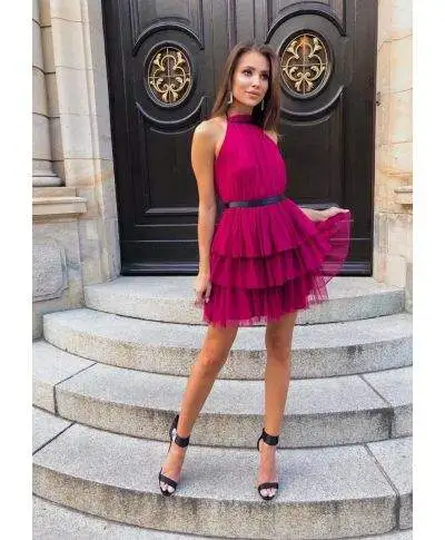 Vestito elegante corto - In tulle Nadia fuxia