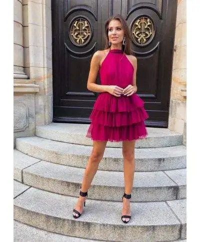 Vestito elegante corto - In tulle Nadia fuxia