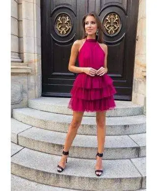Vestito elegante corto - In tulle Nadia fuxia