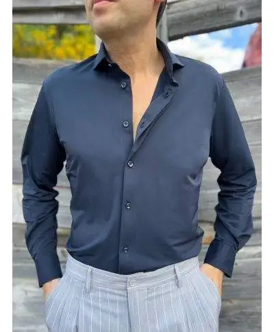 Camicia Kej Jey Blu Navy in Tessuto Tecnico No Stiro – Collo Francese