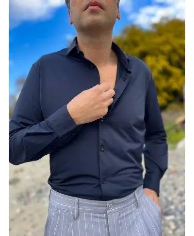 Camicia Kej Jey Blu Navy in Tessuto Tecnico No Stiro – Collo Francese