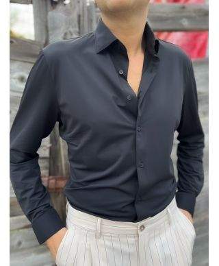 Camicia Kej Jey nero in Tessuto Tecnico No Stiro – Collo Francese