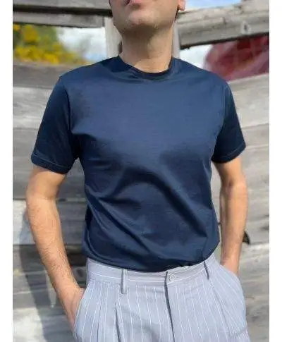T-shirt filo di Scozia blu navy – Paul Miranda