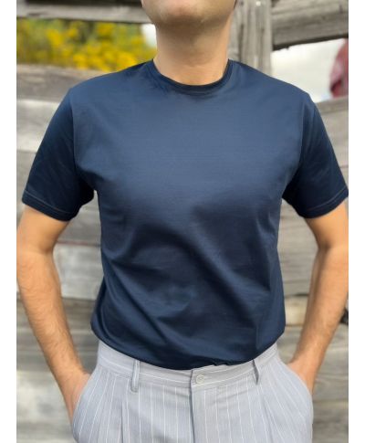 T-shirt filo di Scozia blu navy – Paul Miranda