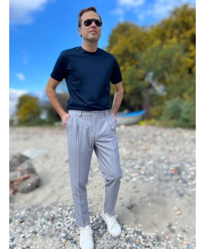 T-shirt filo di Scozia blu navy – Paul Miranda