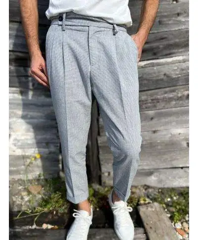 Pantalone uomo cropped pied de poule grigio-blu – Paul Miranda