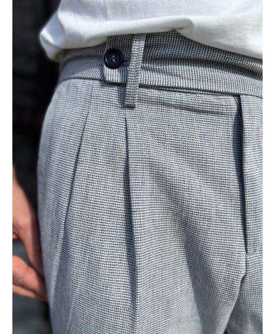 Pantalone uomo cropped pied de poule grigio-blu – Paul Miranda