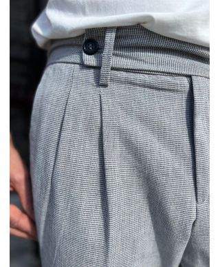 Pantalone uomo cropped pied de poule grigio-blu – Paul Miranda
