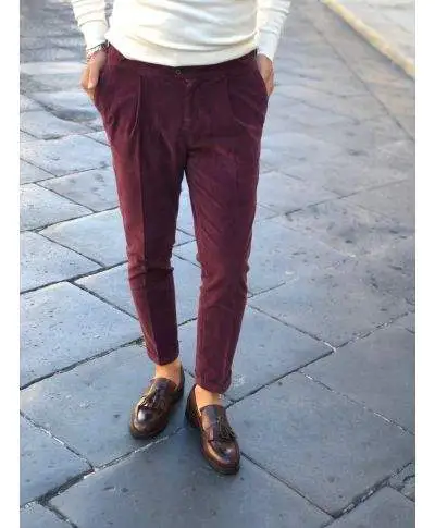 Paul Miranda - Pantaloni, velluto bordeaux - Made in Italy
