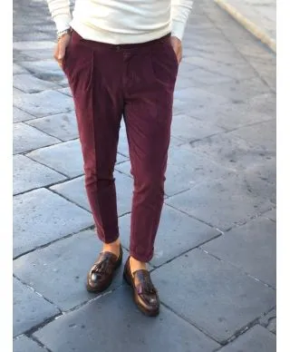 Paul Miranda - Pantaloni, velluto bordeaux - Made in Italy
