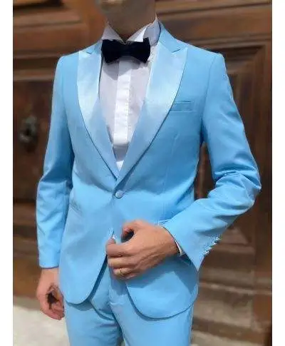 Abito uomo azzurro da cerimonia slim fit con rever in raso - gogolfun.it