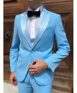 Abito uomo azzurro da cerimonia slim fit con rever in raso - gogolfun.it