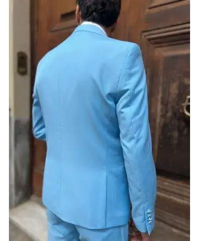Abito uomo azzurro da cerimonia slim fit con rever in raso - gogolfun.it