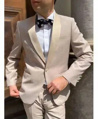 Smoking uomo da cerimonia oro slim fit con rever in raso