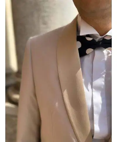 Smoking uomo da cerimonia oro beige slim fit con rever in raso - gogolfun.it