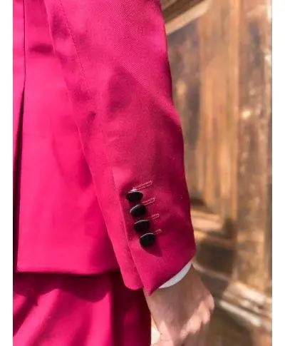Abito uomo da cerimonia rosso fragola slim fit con rever nero in raso - gogolfun.it