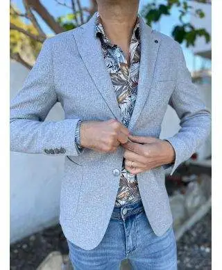 Giacca uomo grigia con micro righe in cotone stretch - Toby