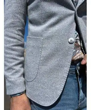 Giacca uomo grigia con micro righe in cotone stretch - Toby