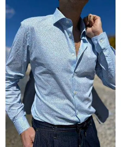 Camicia celeste micro fantasia uomo - Camicie uomo estive, particolari gogolfun.it