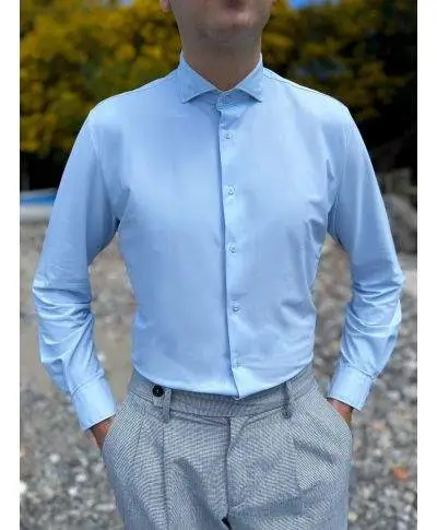 Camicia celeste microfibra elasticizzata - Key jey, confetto